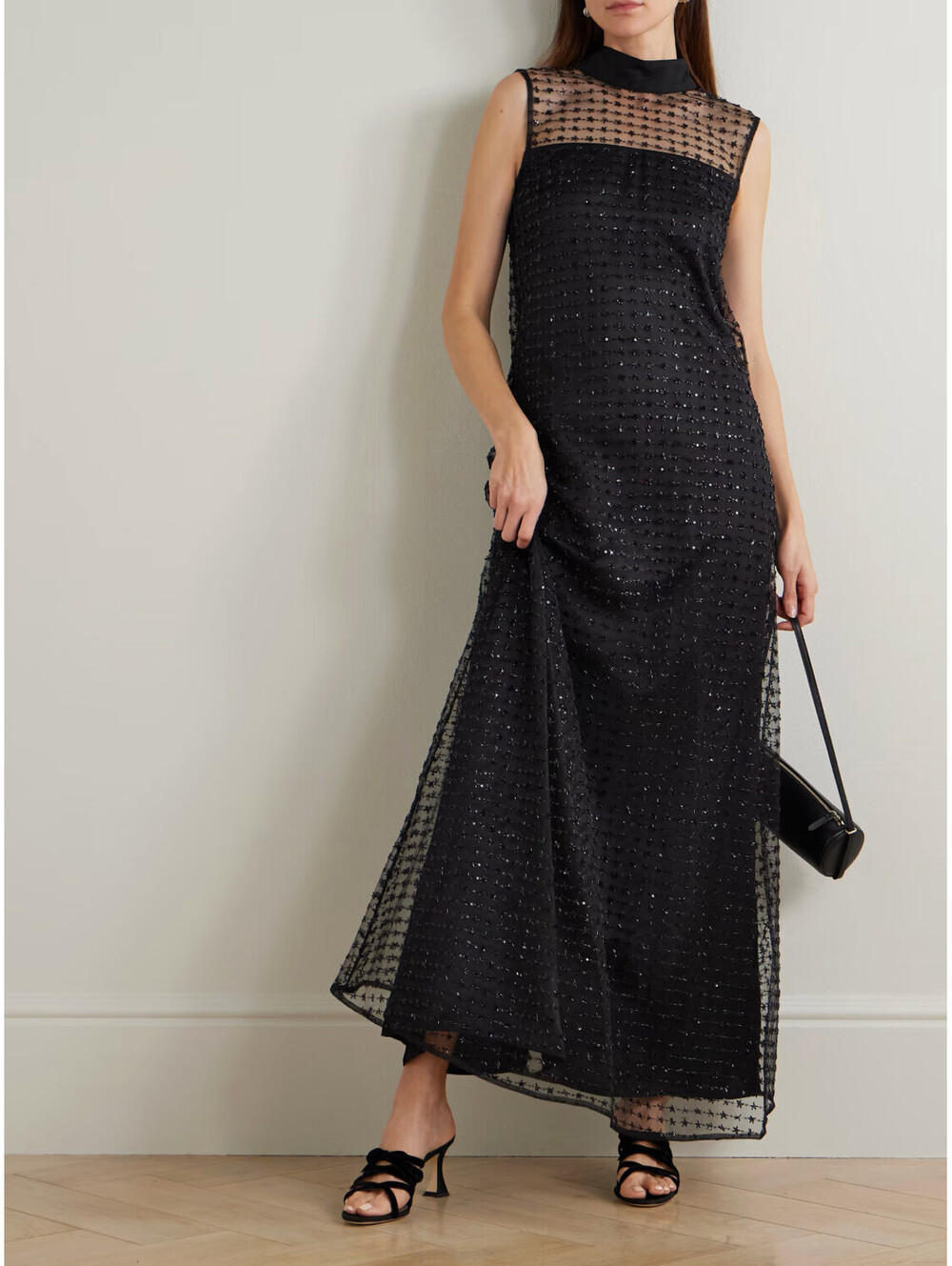 STAUD Albee Embellished Tie Back Stardust Sequin Beaded Organza Dress Gown Small - Picture 4 of 10